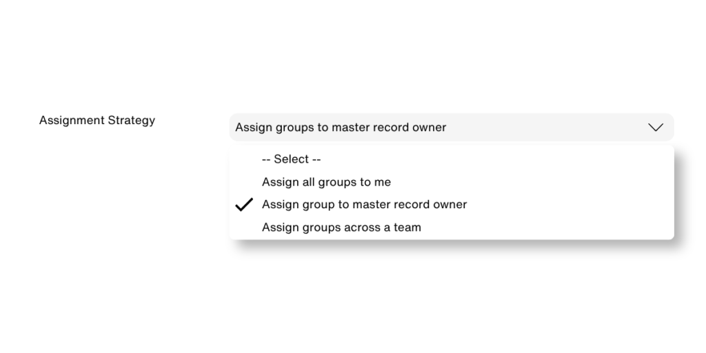 Assignment Strategy set to Assign groups to master record owner in Duplicare