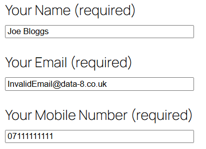 Contact Form 7 form using 'd8-no-validation'.
